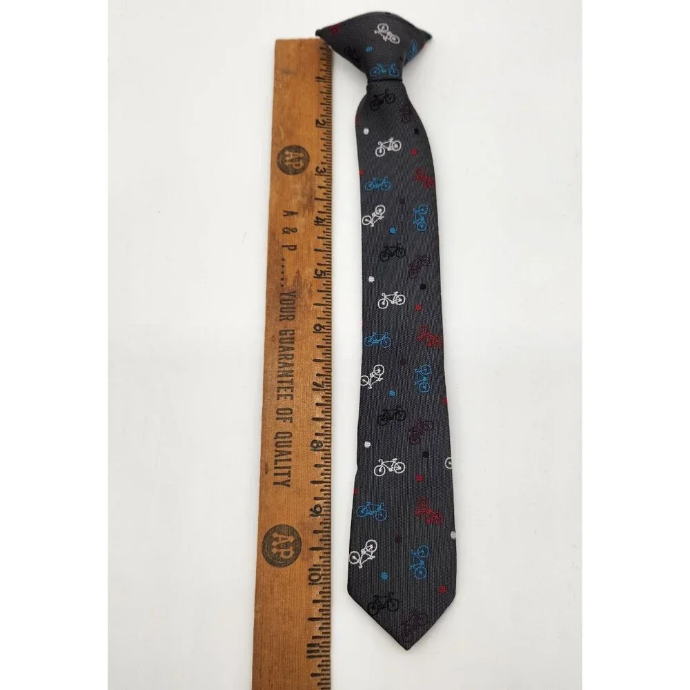Boys Clip On Neck Tie Bicycles Blue Unique 11